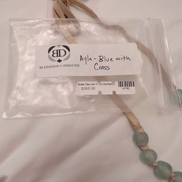 NWT Blessings in Disguise Sea Glass Deerskin Cross Necklace - Picture 4 of 4